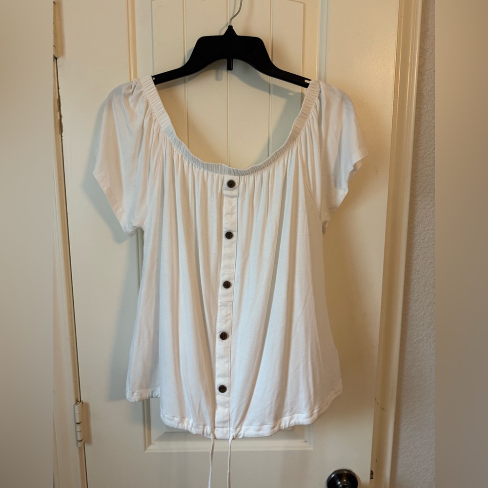 Next White Flutter Sleeve Blouse with Smocked Details